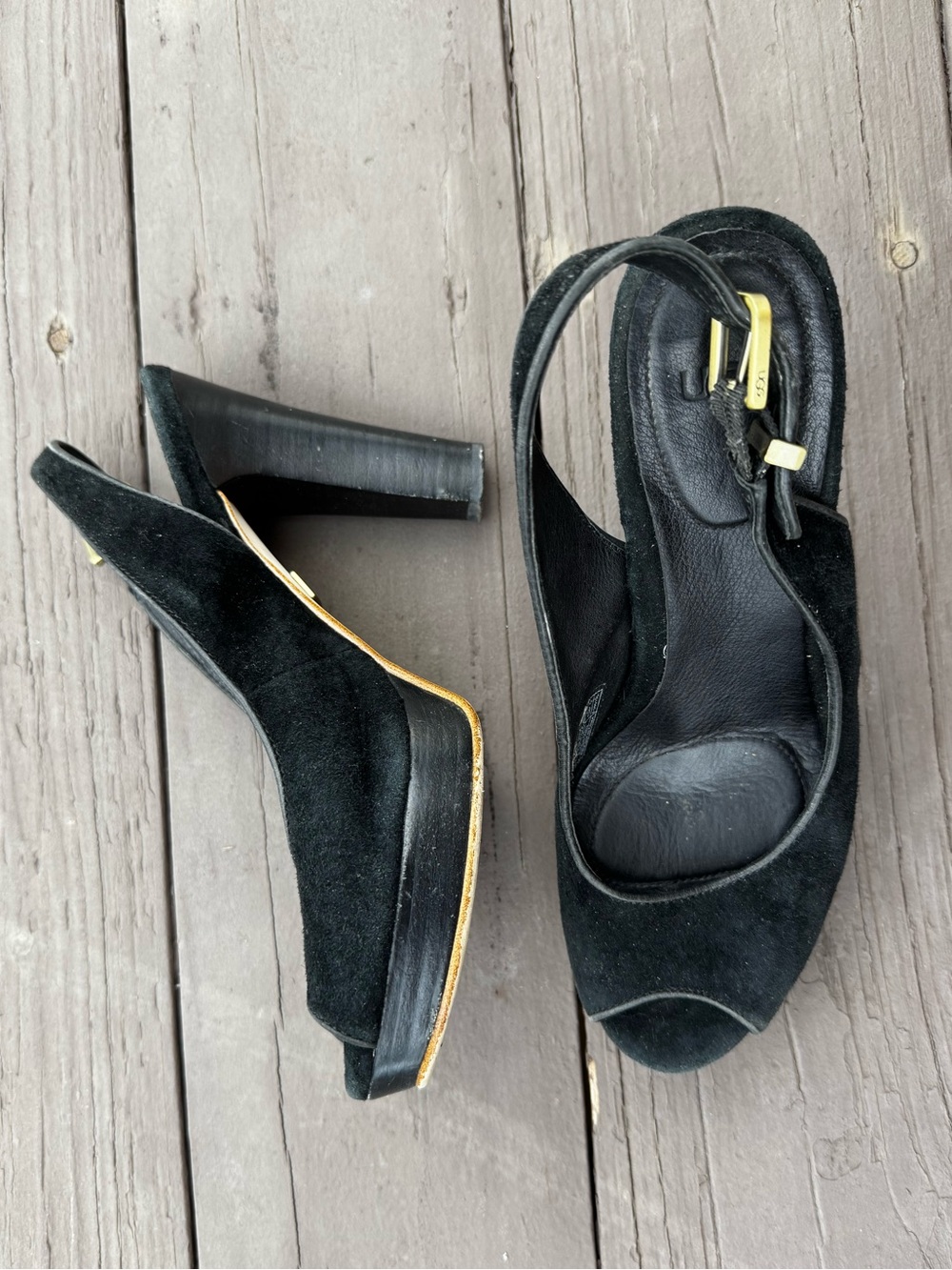 Ugg Black Suede Slingback High Heels - Women's Elegant Peep Toe